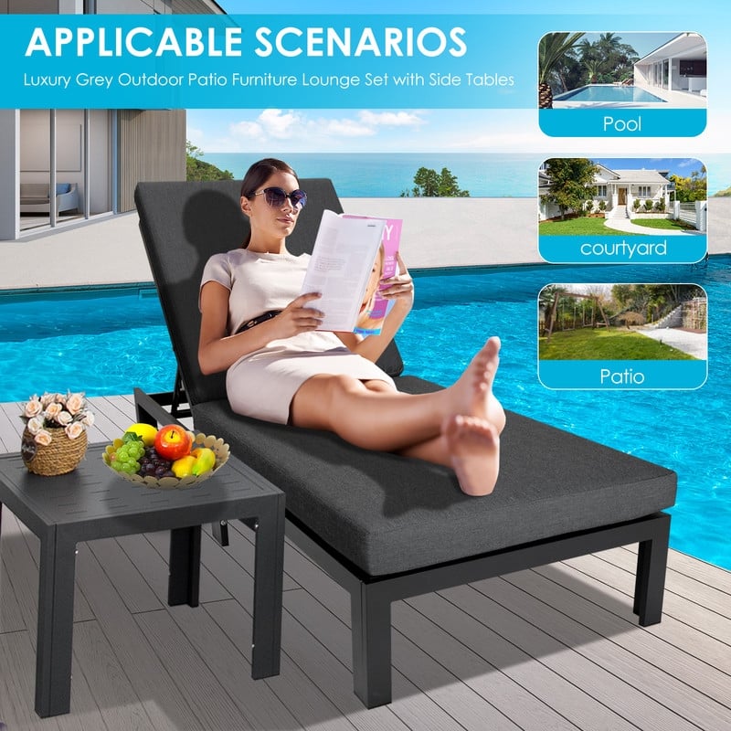 FINCATI Aluminum Pool Loungers for Deck, Adjustable Lounge Chair Pool, Luxury Cushioned Patio Chaise Lounges with Coffee Table