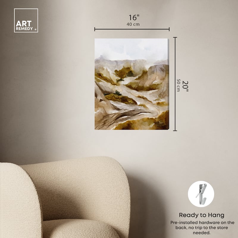 Art Remedy Winter End Rock Mountain Gallery Wrapped Landscape 1 Piece Canvas Wall Art Watercolor Style