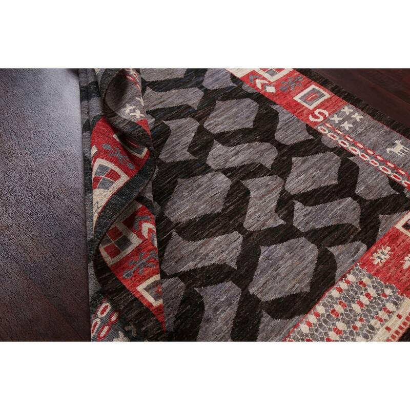 Geometric Trellis Gabbeh Kashkoli Oriental Wool Area Rug Hand-knotted - 5'4" x 7'9"