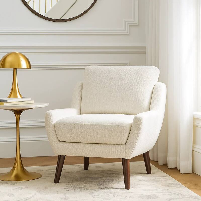 Veny Accent Armchair, Beige Chenille, Solid Wood Angled Legs