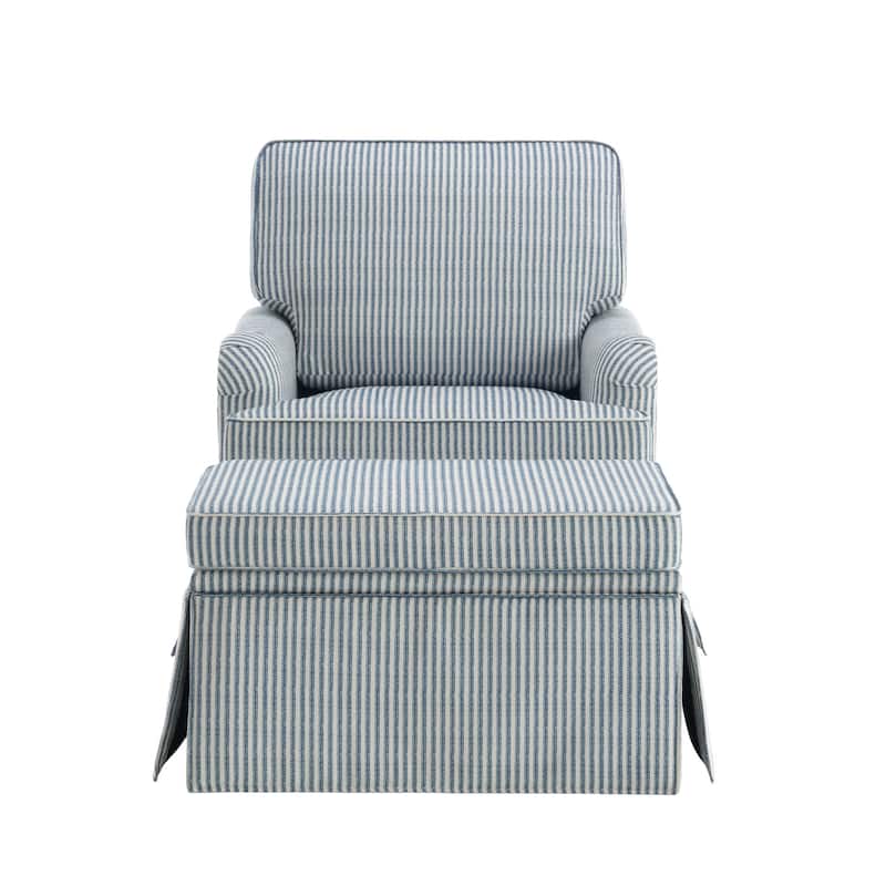 Skirted Swivel Accent Nailhead Barrel Chair With Storage Ottoman Set