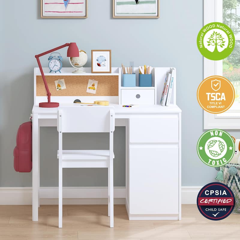 COSTARS Kids Desk and Chair Set, Kids Study Desk with Hutch for 5-12 Years Old, Student Writing Table Computer Workstation