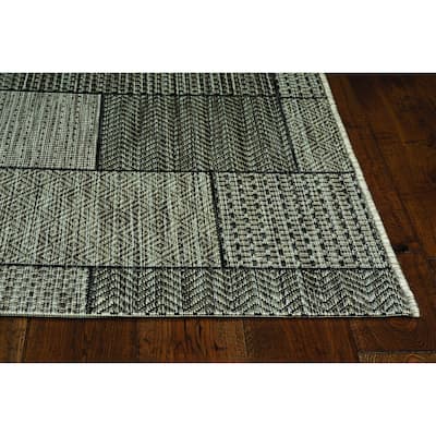 3'X4' Grey Machine Woven Uv Treated Geometric Blocks Indoor Outdoor Accent Rug