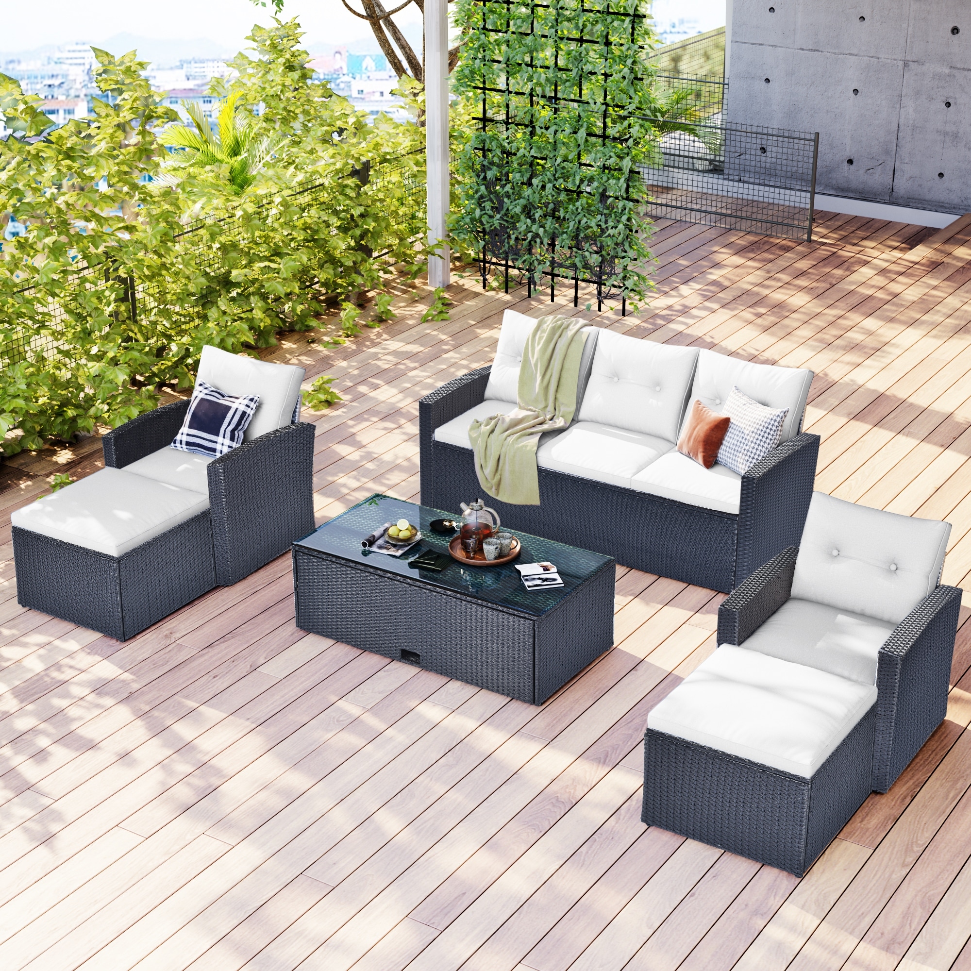 Waite 6 seater rattan sofa set best sale