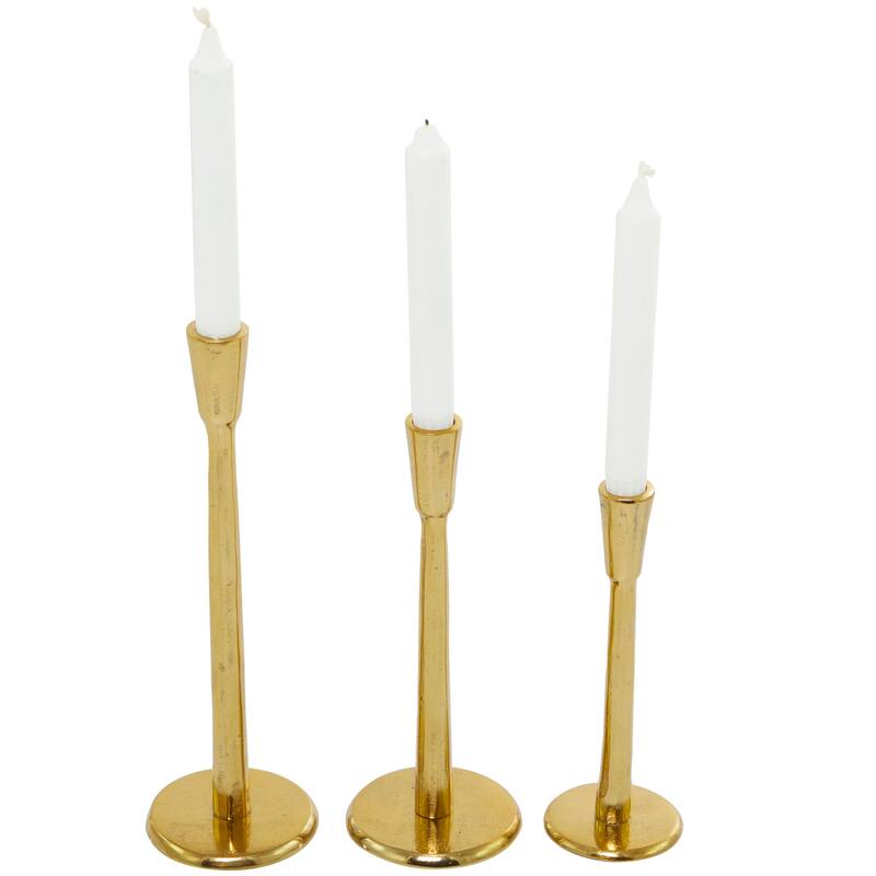 Gold or Silver Aluminum Metal Tapered Candle Holder (Set of 3)