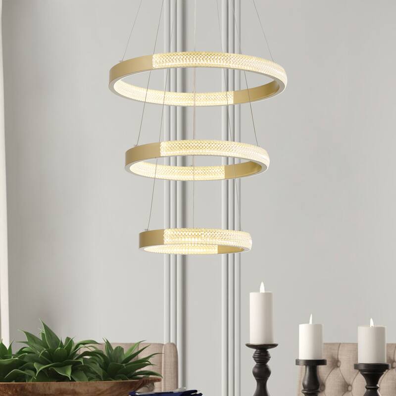 3-Light Unique Tiered LED Chandelier - 18.9'' H x 19.88'' W x 19.88'' D