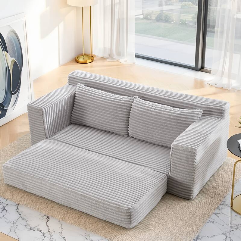 Convertible Loveseat Sofa Bed with Memory Foam, No Assembly Small Couch, Corduroy Upholstered 2-in-1 Sofa for Small Spaces
