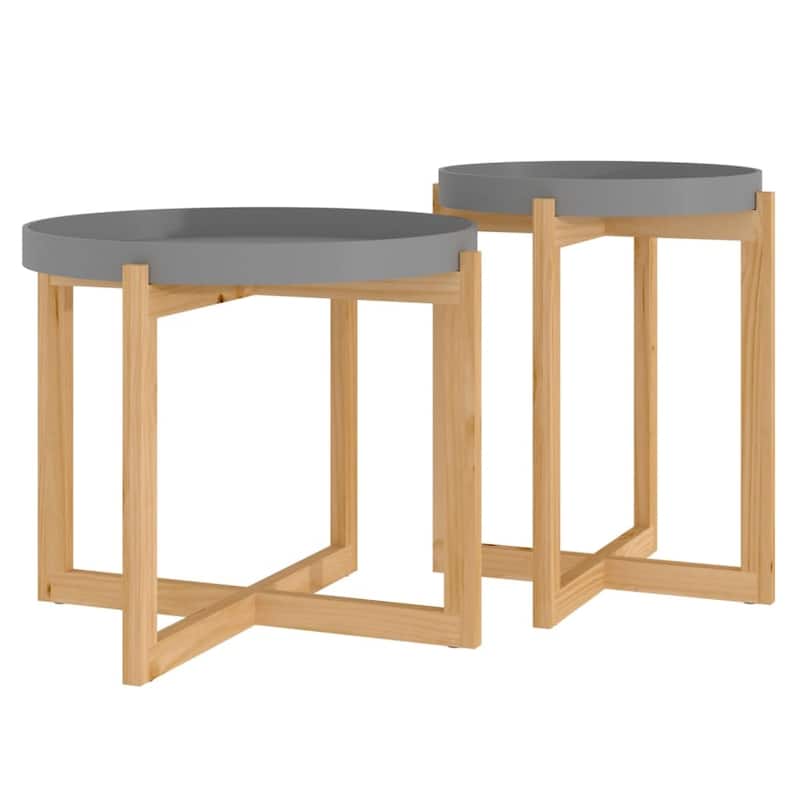 vidaXL Coffee Table 2 pcs Round End Table Accent Sofa Table Solid Wood Pine - 20.9" x 20.9" x 17.1"