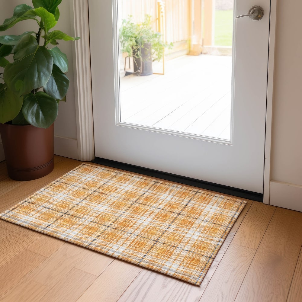 Machine Washable Indoor/ Outdoor Plaid Chantille Rug