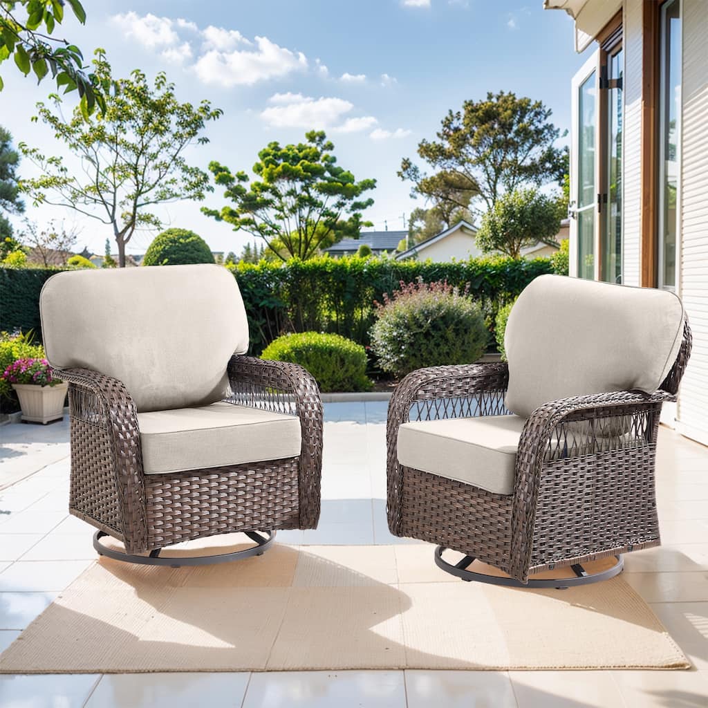 Pocassy Swivel Chair Table with Outdoor Ottoman Set.