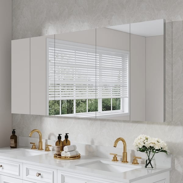 slide 2 of 39, Bath 30'H Recessed or Surface Wall Mount Medicine Cabinet With Adjustable Glass Shelves 1230R-4830-1230L