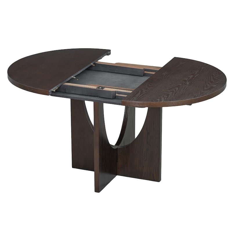 5 Piece Functional Dining Set, Wood Extendable Round Dining Table Set with Removable Leaf and 4 Upholstered Chairs