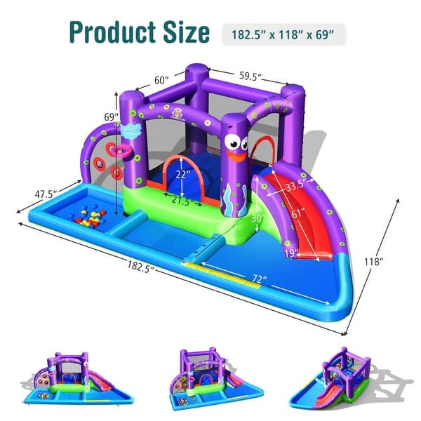 Gymax Inflatable Water Slide Castle Kids Bounce House w/ Octopus Style - See Details