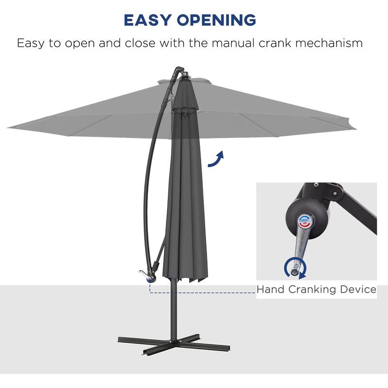 10ft UV and Water-Resistant Polyester Fabric Offset Patio Umbrella with Adjustable Crank and Stable Base - Dia.116.1" x 98.4"H