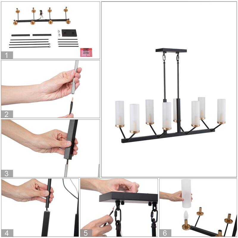 Malryn Modern Glam 8-Light Black Linear Large Kitchen Island Pendant Glass Chandelier - L31.5"x W12.5"x H 11"