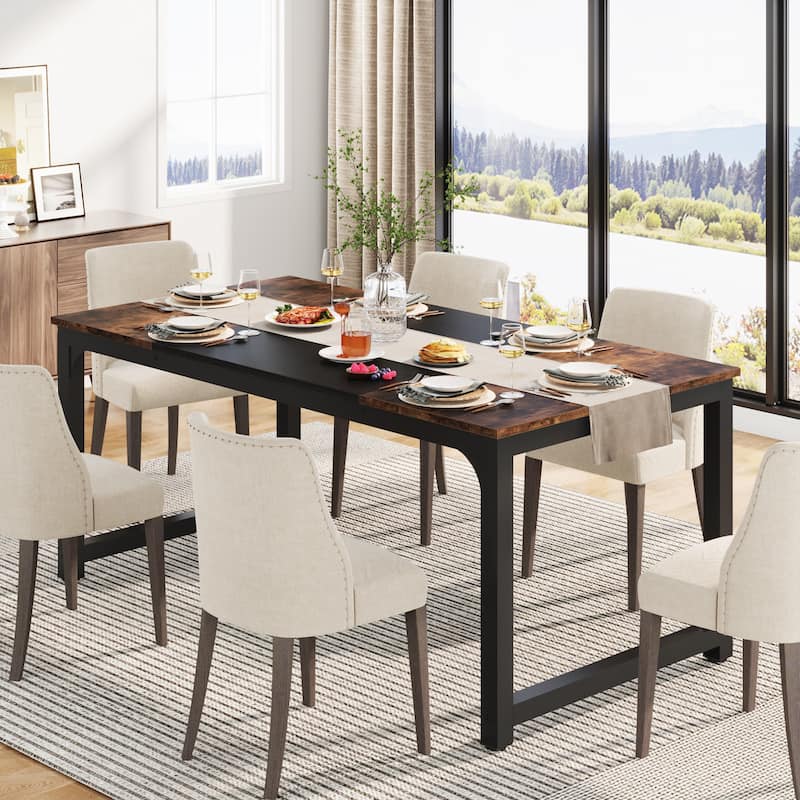 63" Industrial Dining Table for 4-6, Kitchen Table for Dinning Room - 63" L x 31.5" W x 29.53" H - Rustic Brown