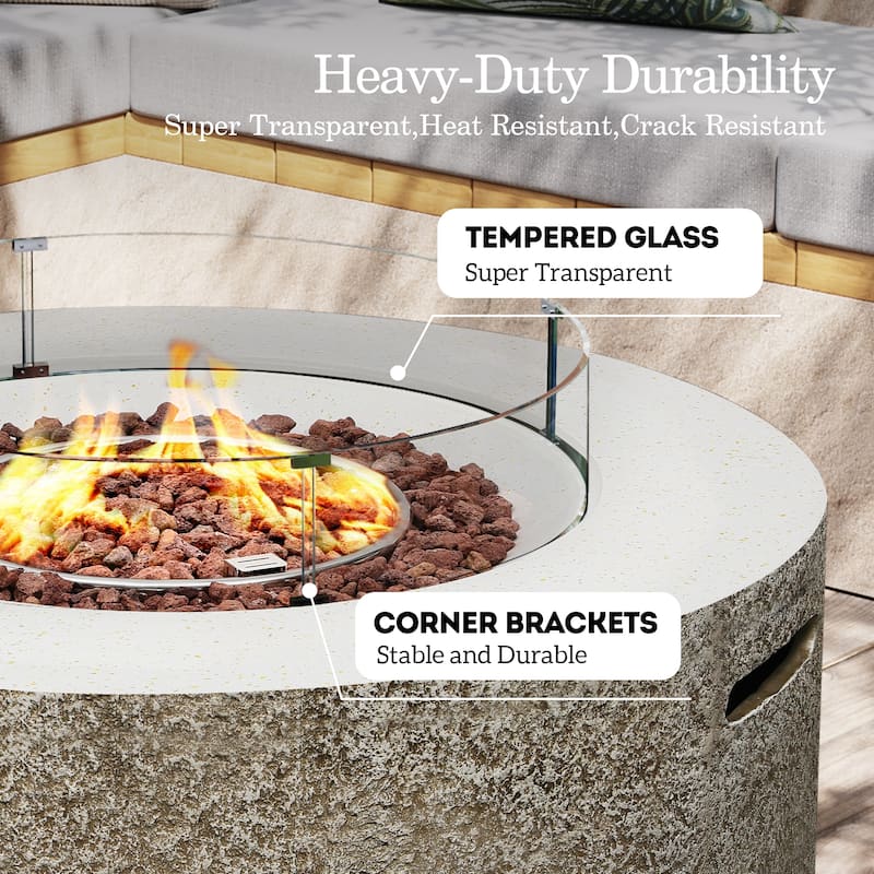 Patio Watcher 42in. Outdoor Round Magnesium Oxide Fire Pit Table with Gas Tank Cover and Wind Guard