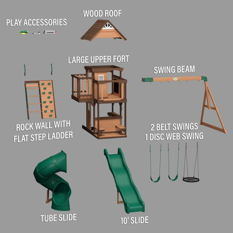 Backyard Discovery Cedar Cove Cedar Wood Swing Set, Slides, Clubhouse - 18'4" x 15'3"