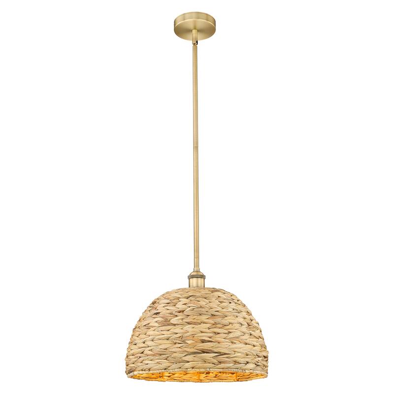 Innovations Lighting Endless Possibilities Edison - Woven Rattan - 1 Light 16" Stem Hung Mini Pendant - Brushed Brass