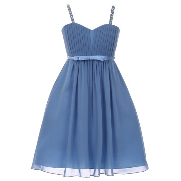 Shop Little Girls Dusty Blue Sequin Bead Chiffon Flower Girl Dress 4-6 ...