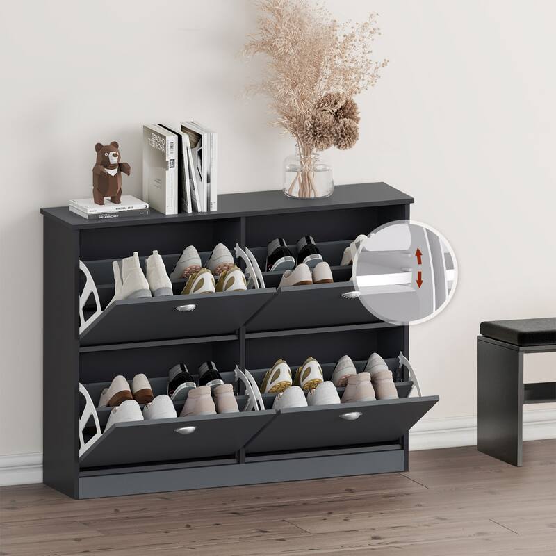 Shoe Cabinet,Hidden Slim Narrow Shoe Rack Cabinet with 4 Drawers for Entryway, Foyer,Hallway,Bedroom,Original Wood Color, (GRAY) - Gray