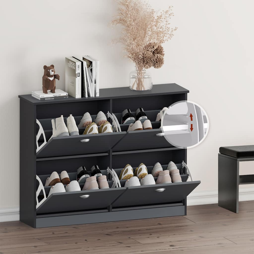 Shoe Cabinet,Hidden Slim Narrow Shoe Rack Cabinet with 4 Drawers for Entryway, Foyer,Hallway,Bedroom,Original Wood Color, (GRAY)