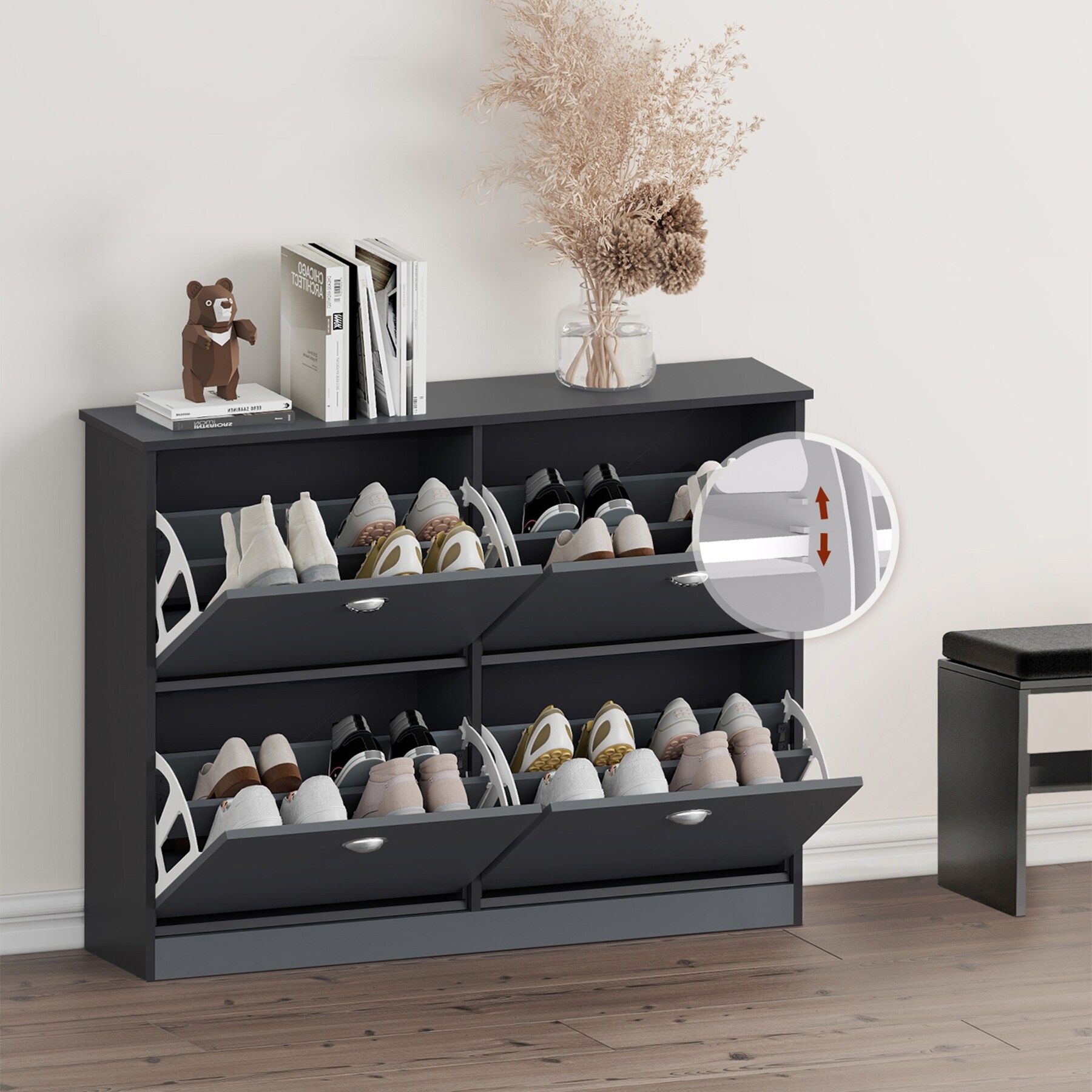 Shoe Cabinet,Hidden Slim Narrow Shoe Rack Cabinet with 4 Drawers