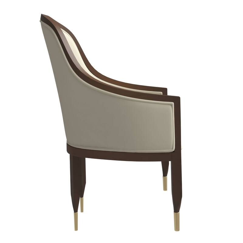 Belle Upholstered Leather Dining Chair Rubberwood Legs with Gold Caps Set of 2