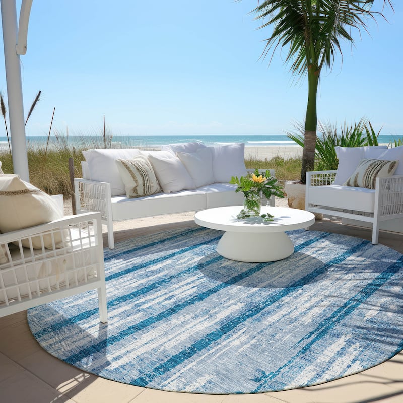 Machine Washable Indoor/ Outdoor Chantille Ombre Stripe Rug - Navy - 8' x 8'
