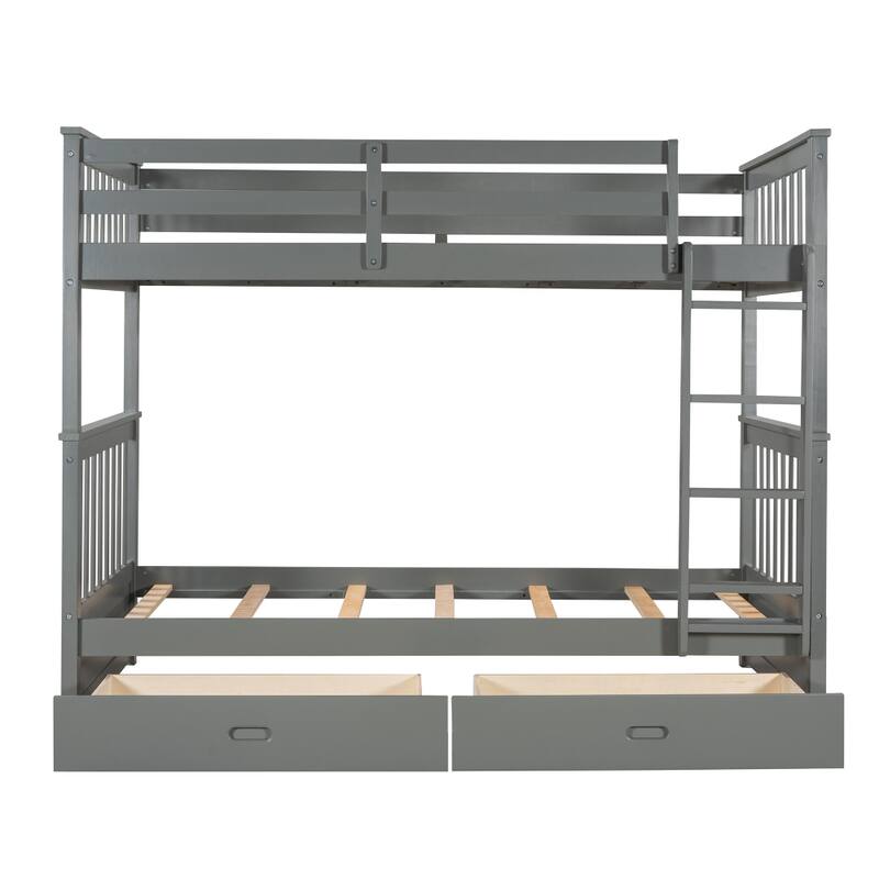 80 in. Twin-Over-Twin Bunk Bed with Ladders and Two Storage Drawers