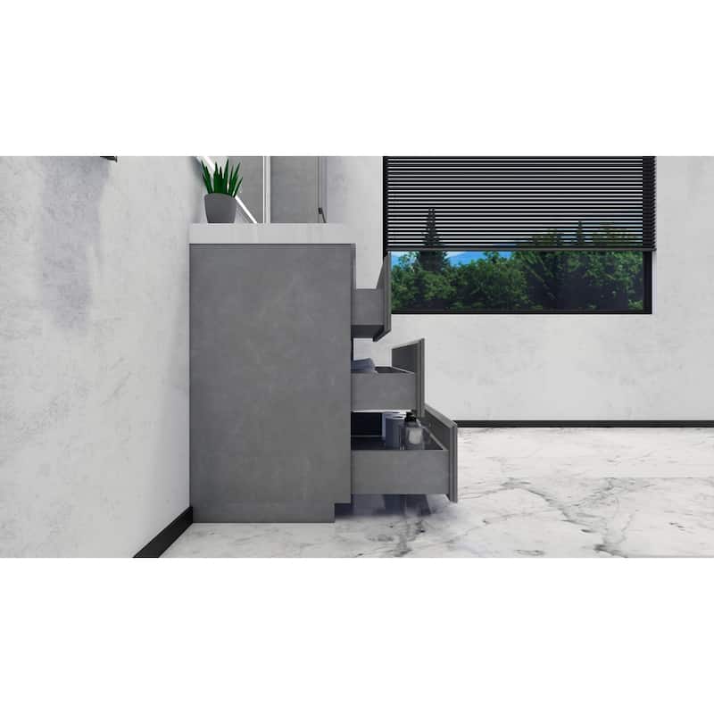 Angeles 36" freestanding bath vanity with single basin reinforced acrylic top.