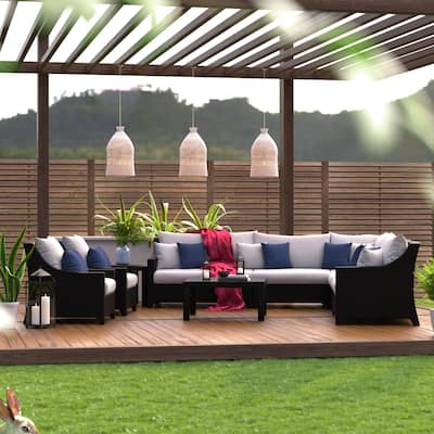 Deco 9 Piece Sunbrella Outdoor Patio Sectional & Club Set