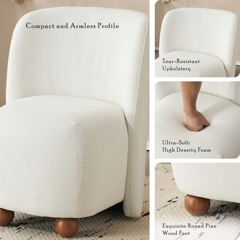 Roomfitters Modern Low Back Barrel Chair, Upholstered Armless Design with Round Pine Wood Feet for Living Room, Bedroom