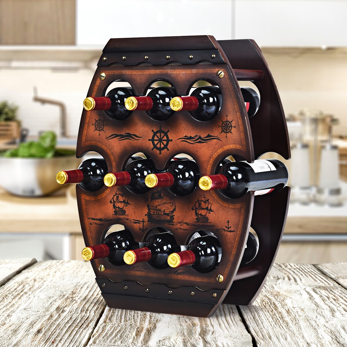 Shop Costway 10 Bottle Vintage Wine Rack Floor Stand Or Countertop