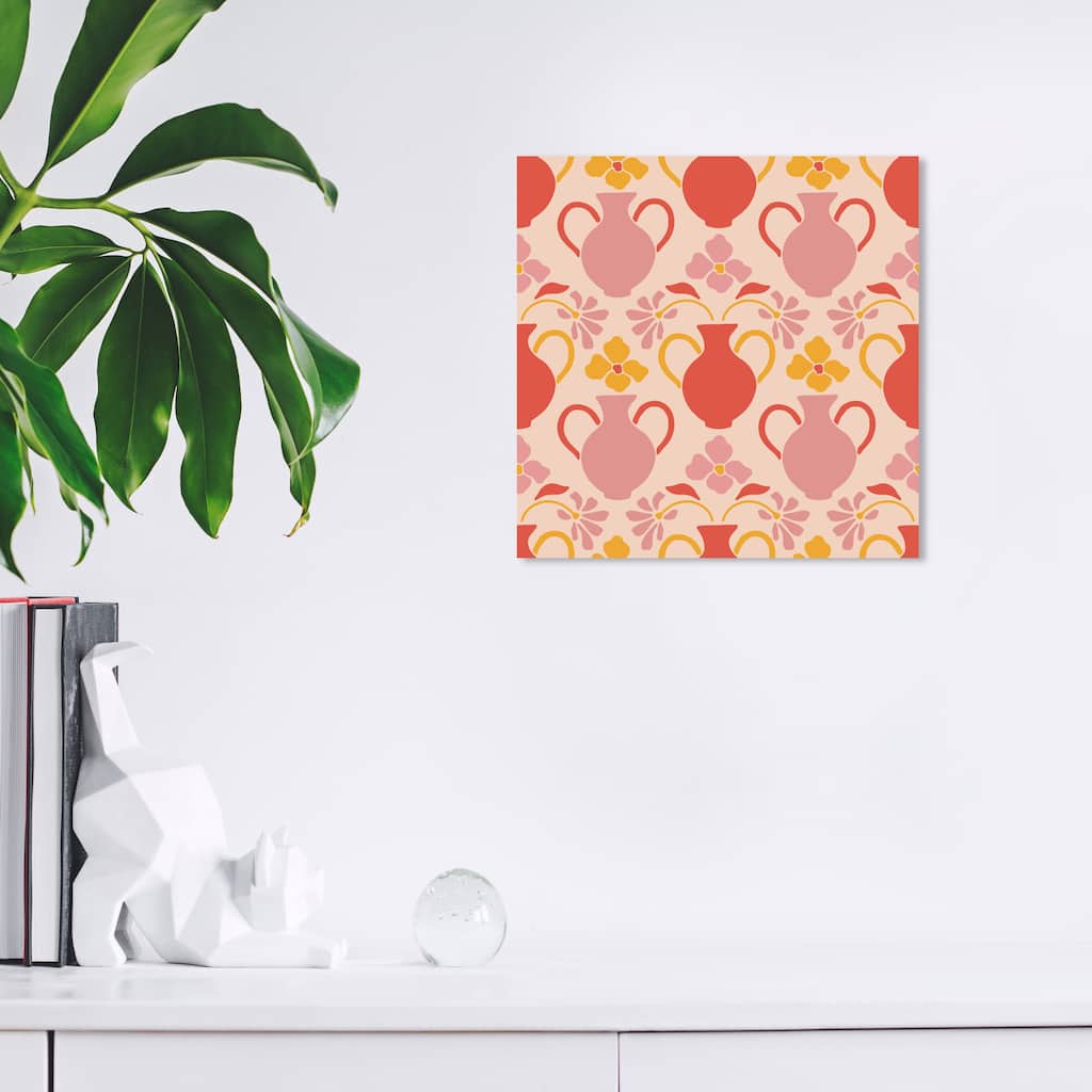Wynwood Studio Canvas Abstract Jugs and Florals Orange and Dark Orange Modern & Contemporary Wall Art Canvas Print