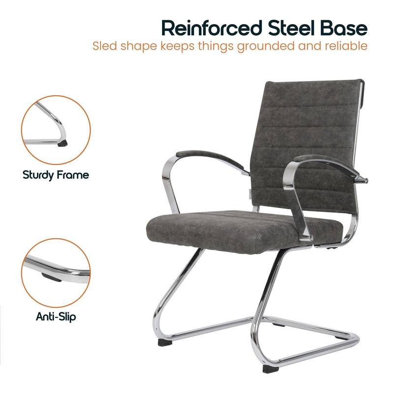 Benmar Series Mid Back Modern Leather Office Executive Desk Chair, Ergonomic Seating with Stainless Steel Sled Base
