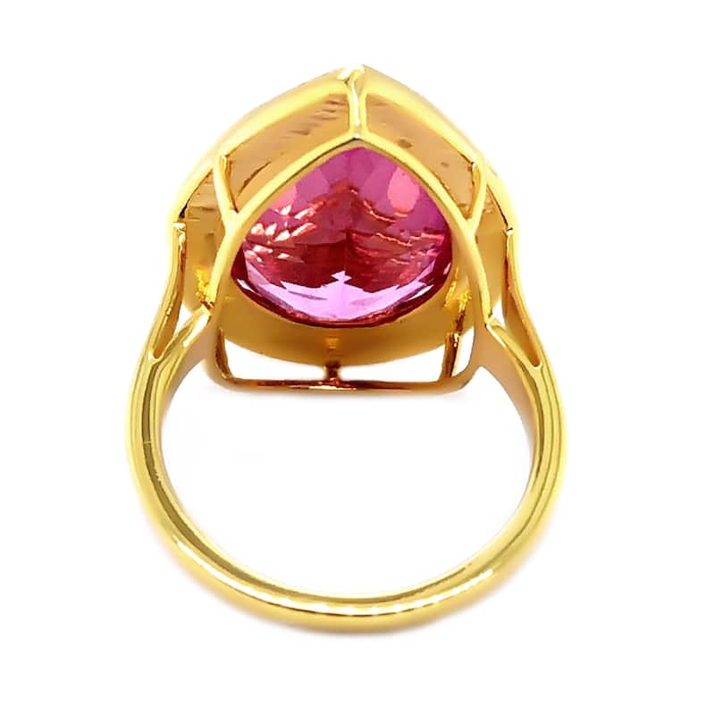 18K Yellow Gold Over Sterling Silver Pink Topaz Gemstone Solitaire Boho Ring