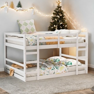 Functional And Aesthetic Design Full Over Full Bunk Bed with Ladder, White