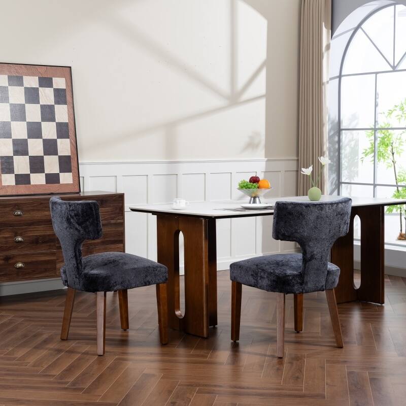 Linen Upholstered Dining Chairs Set of 2, Ergonomic Armless Side Chairs, Kitchen Chairs with Curved Back & Hardwood Frame