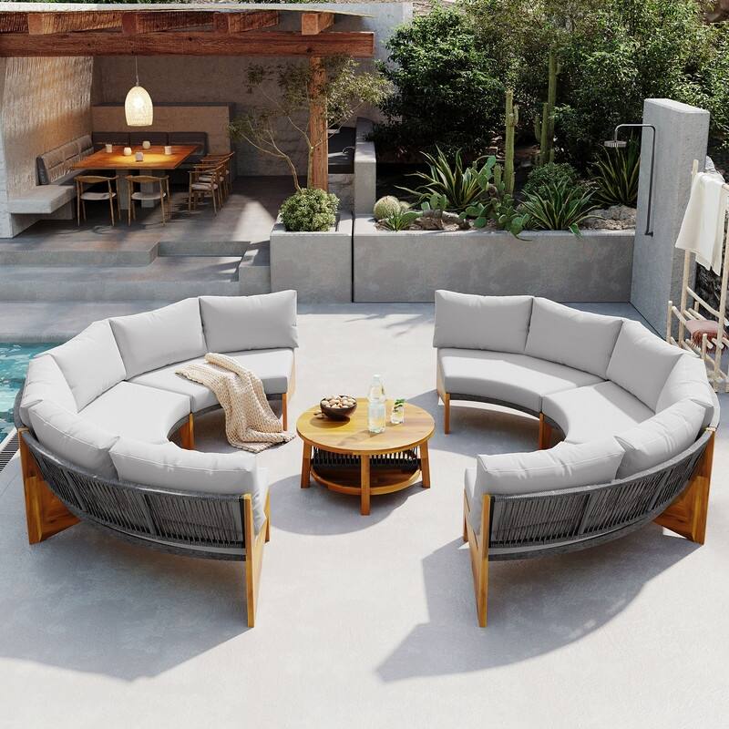 Patio 3-Piece Conversation Set, 6-Person Outdoor Seating Group with Cushions and a Coffee Table, Half Moon Patio Furniture Sets