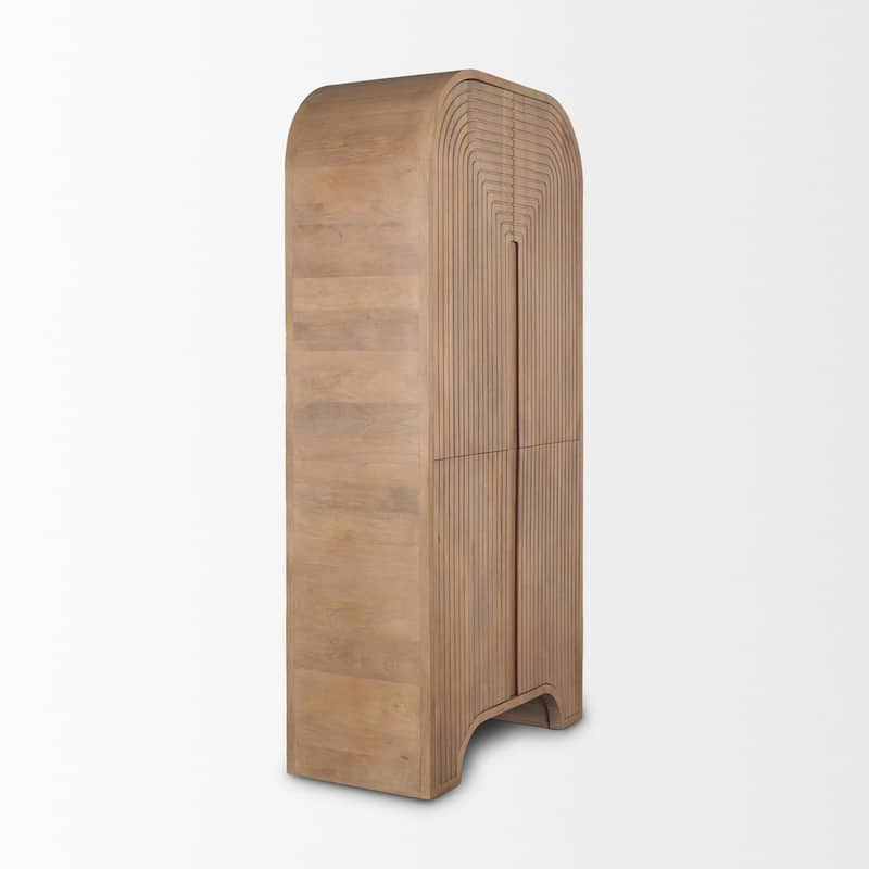 Sorina Reverse Fluted Light Brown Wood Curio Cabinet - 36.0L x 17.0W x 72.0H