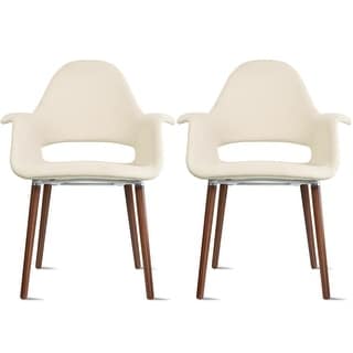 Set of 2 Organic Upholstered Fabric Modern Armchairs with Dark Walnut Brown Wooden Legs for Dining Room Office or Accent Chair