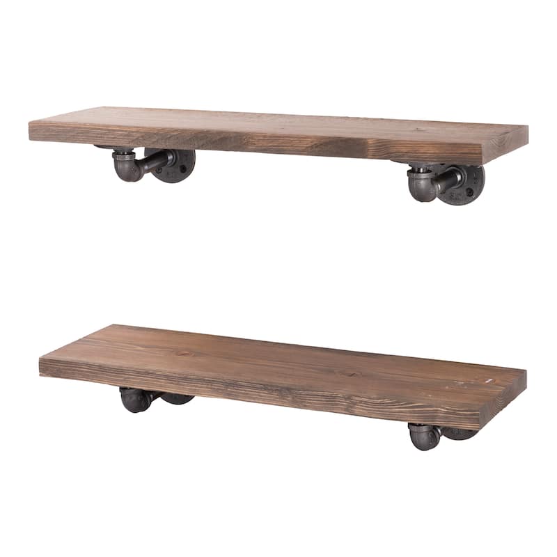 Restore Wood 24 in. Wall Shelf, L-Shape Steel Pipe Brackets, Set of 2