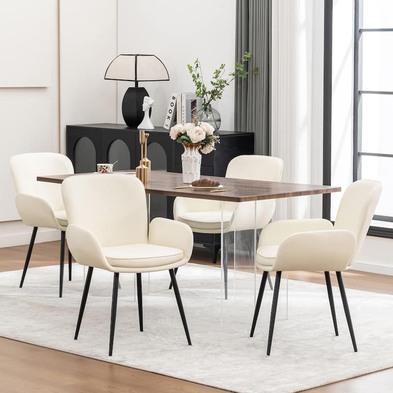 Set of 2 Cat-Scratch Resistant Dining Chairs with Gold Metal Legs - Set of 4 - White
