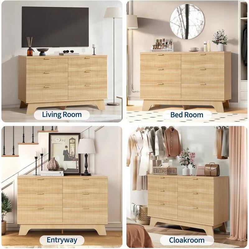 6 Drawer Fluted Dresser for Bedroom, Living Room, Hallway, Entryway