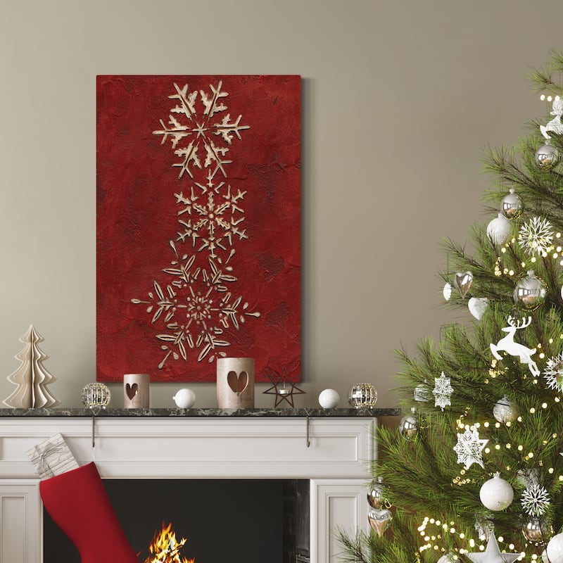 Snowflakes on Red II-Premium Gallery Wrapped Canvas - Ready to Hang