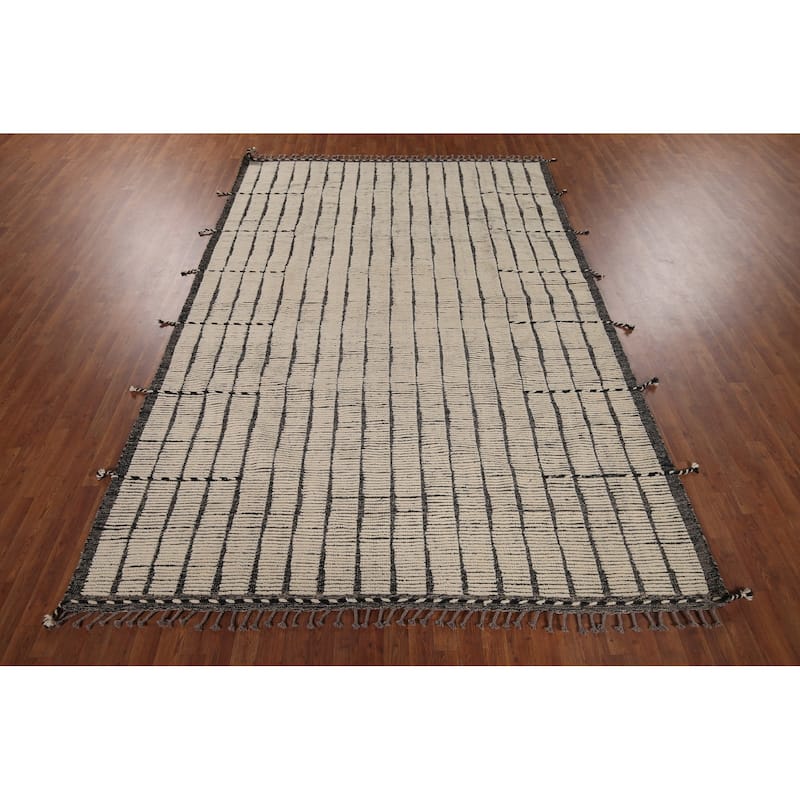 Striped Moroccan Oriental Area Rug Handmade Wool Carpet - 7'9"x 11'3"