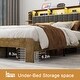 preview thumbnail 7 of 7, Queen Platform Bed with Storage, LED, Charging Station, Dark Grey Linen Headboard, Vintage Brown
