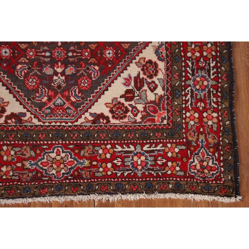 Hamedan Persian Vintage Rug Hand-Knotted Geometric Wool Carpet - 5'1"x 10'3"