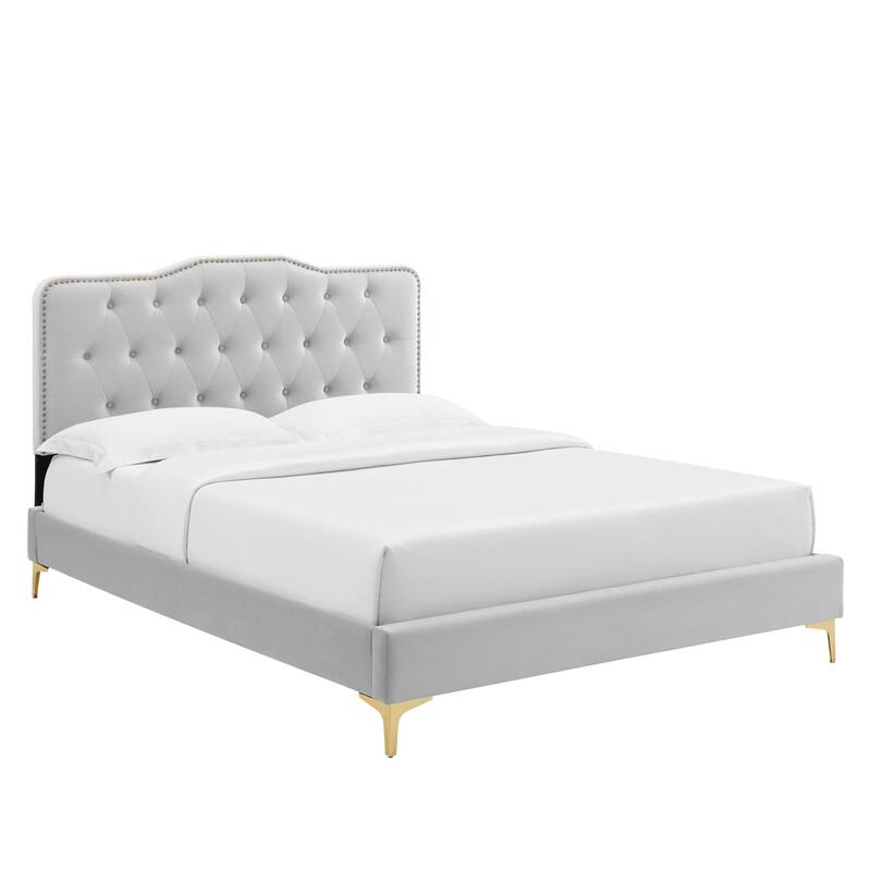 Amber Tufted Performance Velvet Twin Platform Bed - Light Gray